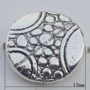 Bead Zinc Alloy Jewelry Findings Lead-free, Flat Round 12mm Hole:1mm, Sold by Bag