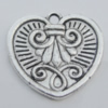 Pendant Zinc Alloy Jewelry Findings Lead-free, Heart 24x25mm Hole:2.5mm, Sold by Bag