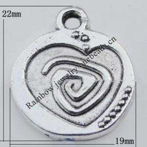 Pendant Zinc Alloy Jewelry Findings Lead-free, 22x19mm Hole:2.5mm, Sold by Bag