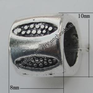 European style Beads Zinc Alloy Jewelry Findings Lead-free, 10x8mm Hole:6mm, Sold by Bag