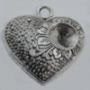 Pendant Zinc Alloy Jewelry Findings Lead-free, 38x37mm Hole:4.5mm, Sold by Bag