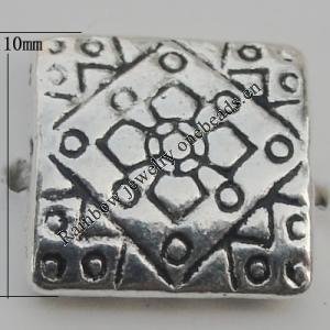 Bead Zinc Alloy Jewelry Findings Lead-free, Square 10mm Hole:1mm, Sold by Bag