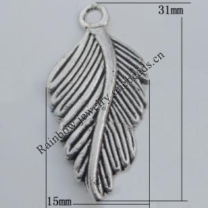Pendant Zinc Alloy Jewelry Findings Lead-free, Leaf 31x15mm Hole:2mm, Sold by Bag