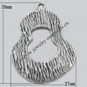 Pendant Zinc Alloy Jewelry Findings Lead-free, 39x27mm Hole:2mm, Sold by Bag