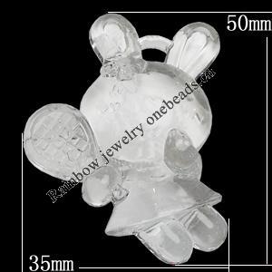 Transparent Acrylic Pendant, Animal 50x35mm Hole:3mm, Sold by Bag 