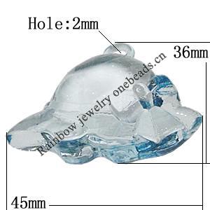 Transparent Acrylic Pendant, Hat 36x45mm Hole:2mm, Sold by Bag 