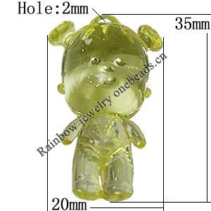 Transparent Acrylic Pendant, Animal 35x20mm Hole:2mm, Sold by Bag 