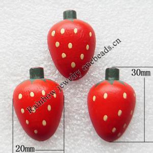  Wooden Applique, Strawberry 30x20x10mm Sold by PC