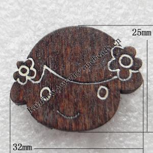  Wooden Applique, 32x25x4mm Sold by PC