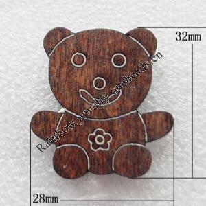  Wooden Applique, Bear 32x28x4mm Sold by PC