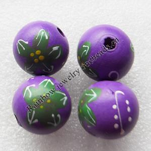 Wooden Jewelery Beads, Round 25mm Hole:5mm, Sold by PC