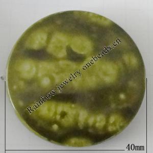 Imitation Ceramics Acrylic Beads, Flat Round 40mm Hole:2.5mm, Sold by Bag