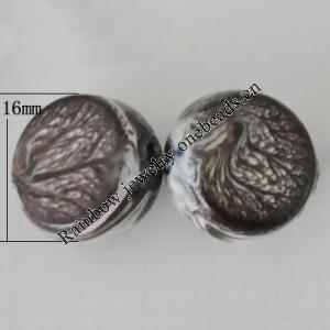 Watermark Acrylic Beads, Flat Round 16mm, Hole:2mm, Sold by Bag 