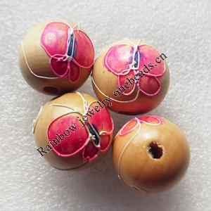 Wooden Jewelery Beads, Round 24mm Hole:4mm, Sold by PC