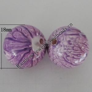 Watermark Acrylic Beads, Round 18mm Hole:2.5mm, Sold by Bag 