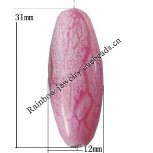 Watermark Acrylic Beads, Oval 31x12mm Hole:3mm, Sold by Bag 