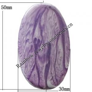 Watermark Acrylic Beads, Flat Oval 50x30mm Hole:2.5mm, Sold by Bag 