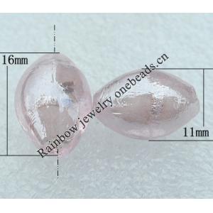 Silver Foil Lampwork Beads, Oval 11x16mm, Hole:About 2mm, Sold by PC