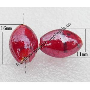 Silver Foil Lampwork Beads, Oval 11x16mm, Hole:About 2mm, Sold by PC