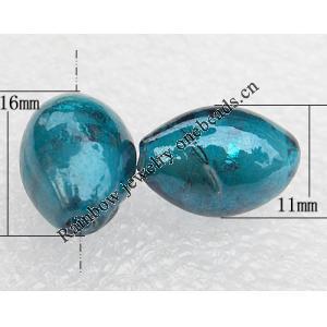 Silver Foil Lampwork Beads, Oval 11x16mm, Hole:About 2mm, Sold by PC