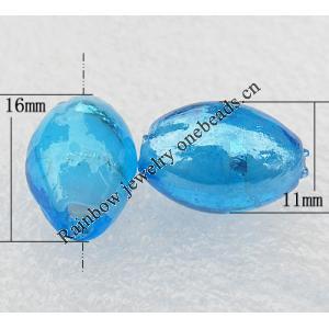 Silver Foil Lampwork Beads, Oval 11x16mm, Hole:About 2mm, Sold by PC