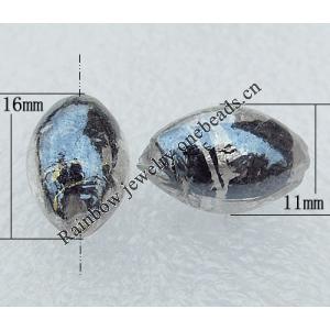 Silver Foil Lampwork Beads, Oval 11x16mm, Hole:About 2mm, Sold by PC