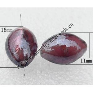 Silver Foil Lampwork Beads, Oval 11x16mm, Hole:About 2mm, Sold by PC