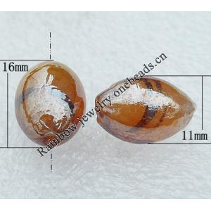 Silver Foil Lampwork Beads, Oval 11x16mm, Hole:About 2mm, Sold by PC