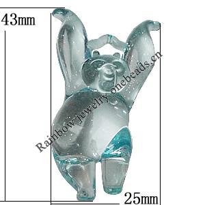 Transparent Acrylic Pendant, Animal 43x25mm Hole:2mm, Sold by Bag 