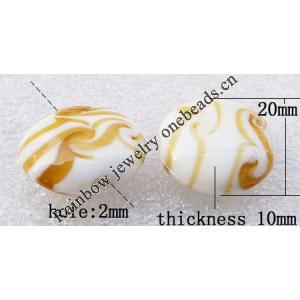 Lampwork Beads, Flat round 20x10mm, Hole:About 2mm, Sold by PC