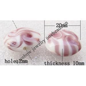 Lampwork Beads, Flat round 20x10mm, Hole:About 2mm, Sold by PC