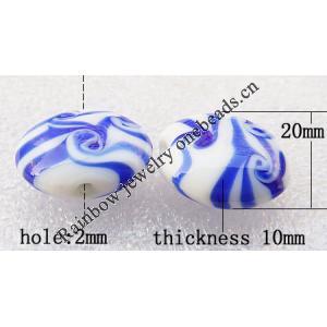 Lampwork Beads, Flat round 20x10mm, Hole:About 2mm, Sold by PC