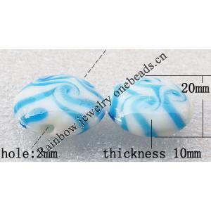 Lampwork Beads, Flat round 20x10mm, Hole:About 2mm, Sold by PC