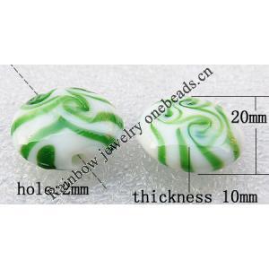 Lampwork Beads, Flat round 20x10mm, Hole:About 2mm, Sold by PC