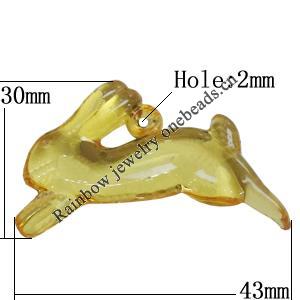 Transparent Acrylic Pendant, Animal 43x30mm Hole:2mm, Sold by Bag 