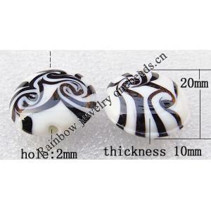 Lampwork Beads, Flat round 20x10mm, Hole:About 2mm, Sold by PC