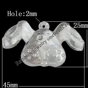 Transparent Acrylic Pendant, Animal 45x25mm Hole:2mm, Sold by Bag 