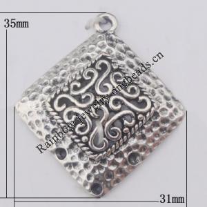Pendant Zinc Alloy Jewelry Findings Lead-free, 31x35mm Hole:2mm, Sold by Bag