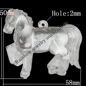 Transparent Acrylic Pendant, Horse 58x50mm Hole:2mm, Sold by Bag 