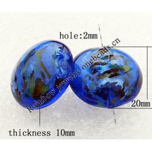 Silver Foil Lampwork Beads, Flat round 20x10mm, Hole:About 2mm, Sold by PC