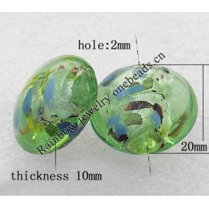 Silver Foil Lampwork Beads, Flat round 20x10mm, Hole:About 2mm, Sold by PC