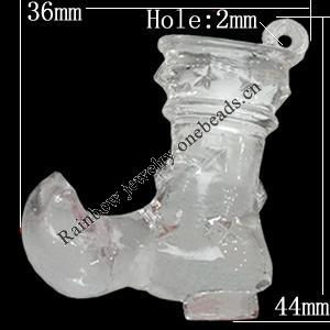 Transparent Acrylic Pendant, Boot 44x36mm Hole:2mm, Sold by Bag 