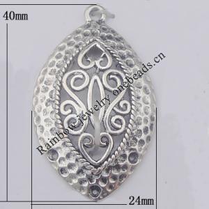 Pendant Zinc Alloy Jewelry Findings Lead-free, 24x40mm Hole:2mm, Sold by Bag