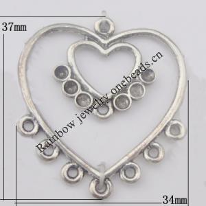 Connector Zinc Alloy Jewelry Findings Lead-free, 34x37mm Hole:2mm, Sold by Bag