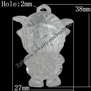 Transparent Acrylic Pendant, Animal 38x27mm Hole:2mm, Sold by Bag 