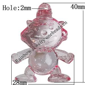 Transparent Acrylic Pendant, Animal 40x28mm Hole:2mm, Sold by Bag 