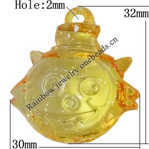 Transparent Acrylic Pendant, Animal 32x30mm Hole:2mm, Sold by Bag 
