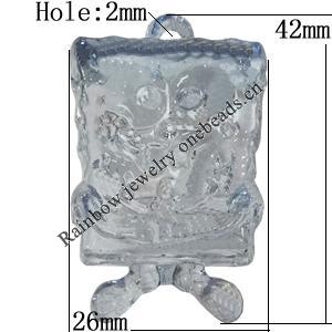 Transparent Acrylic Pendant, Animal 42x26mm Hole:2mm, Sold by Bag 