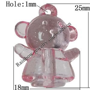 Transparent Acrylic Pendant, Animal 25x18mm Hole:1mm, Sold by Bag 