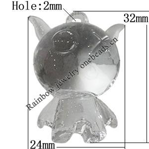 Transparent Acrylic Pendant, Animal 32x24mm Hole:2mm, Sold by Bag 